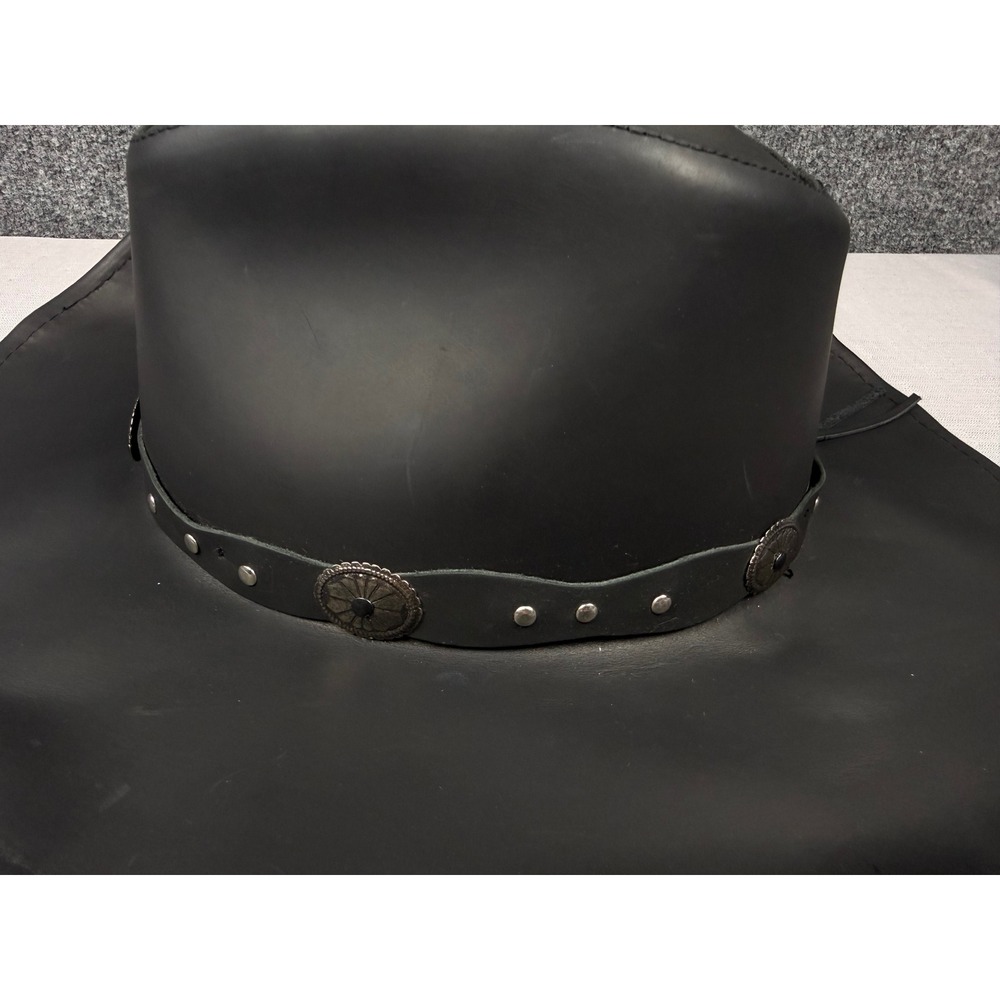 Stetson Rodeo Dr Collection Black Leather Cowboy Hat Studded Concho Large - Picture 12 of 13